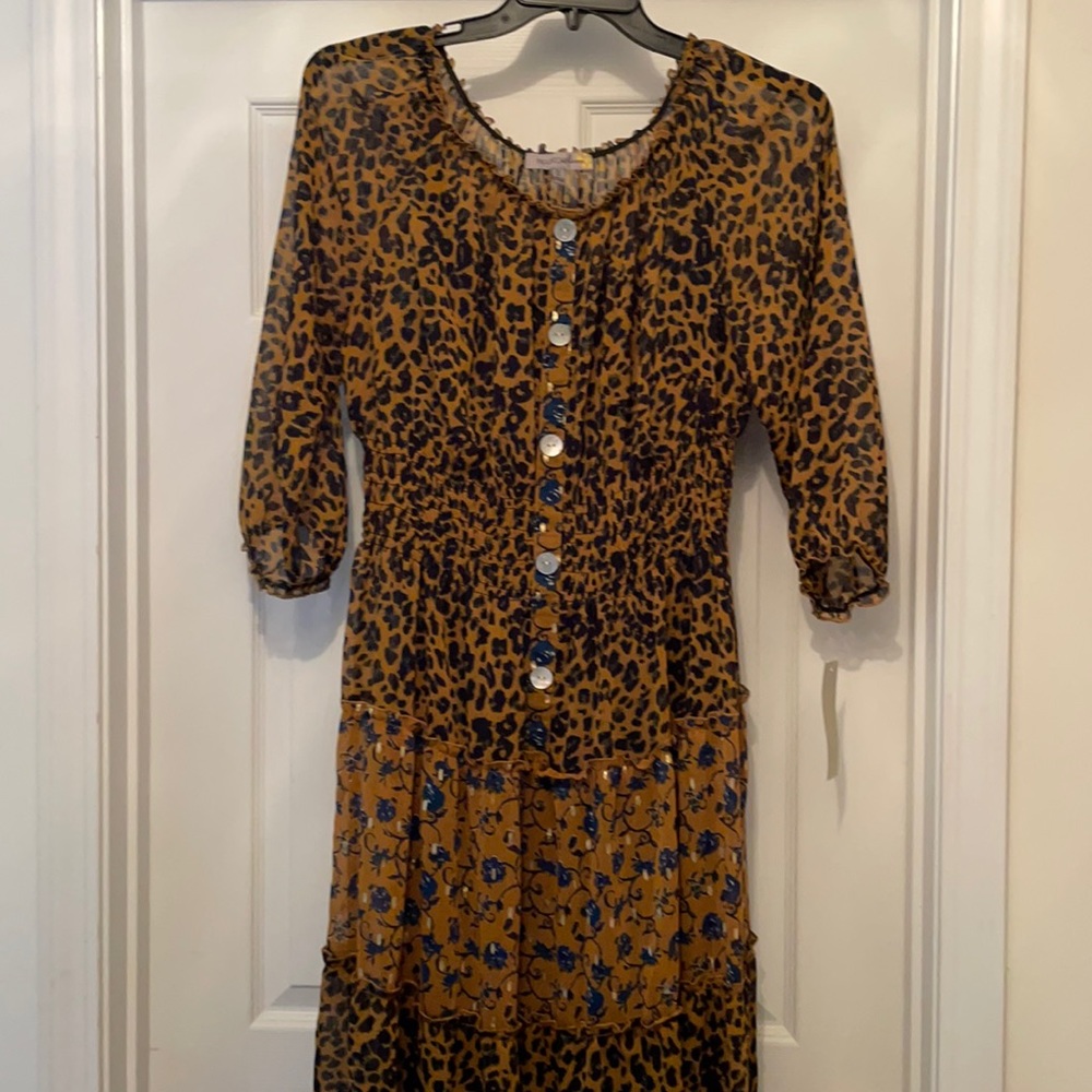 Cheetah print/and floral layers dress with detachable spaghetti strap lining